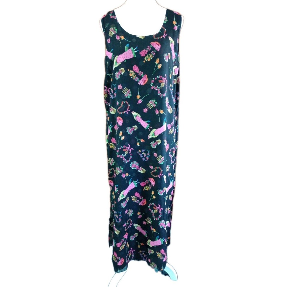 Reversible Black Maxi Dress Hearts/polka Dots Sz XL Boho Fairy Whimsical 90s Y2K
